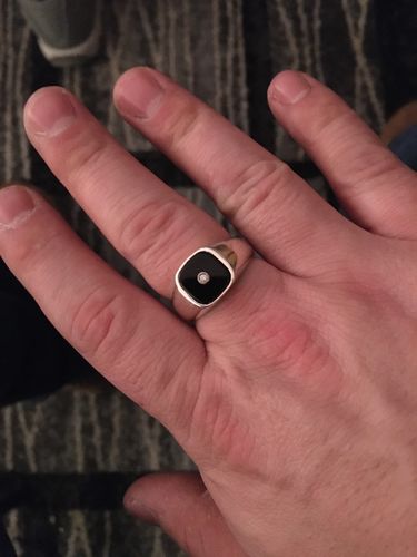 Customer photo review of Men's Black Onyx Ring with 0.03ct Genuine Diamond in 925 Sterling Silver