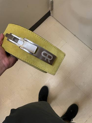 Customer photo review of PR Powerlifting 13mm Belt w/ Lever Buckle - Blue/Yellow