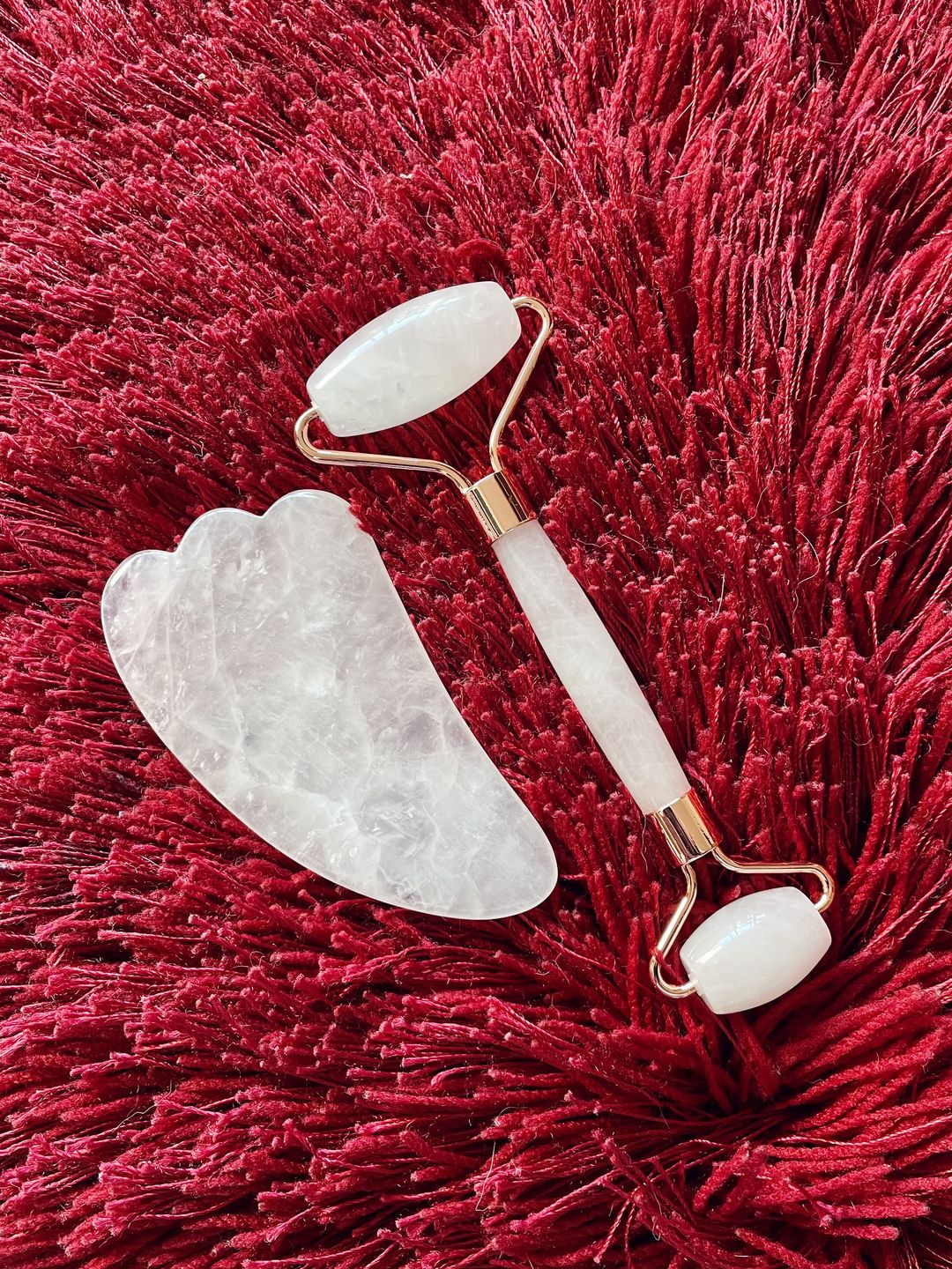 Customer photo review of Rodillo Facial Cuarzo Rosa + Piedra Gua Sha