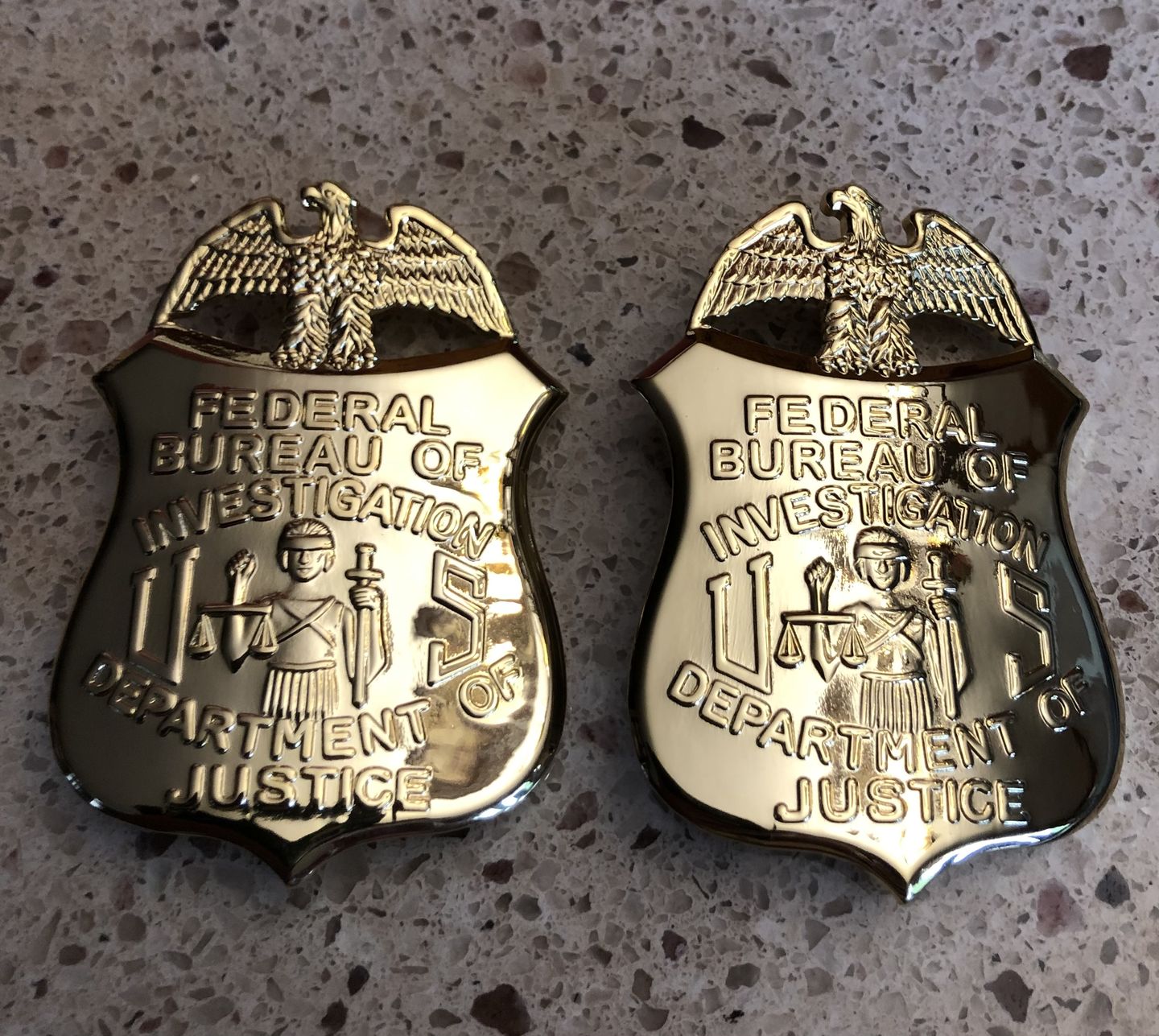 Customer photo review of FBI Department of Justice Badge Solid Copper Replica Movie Props