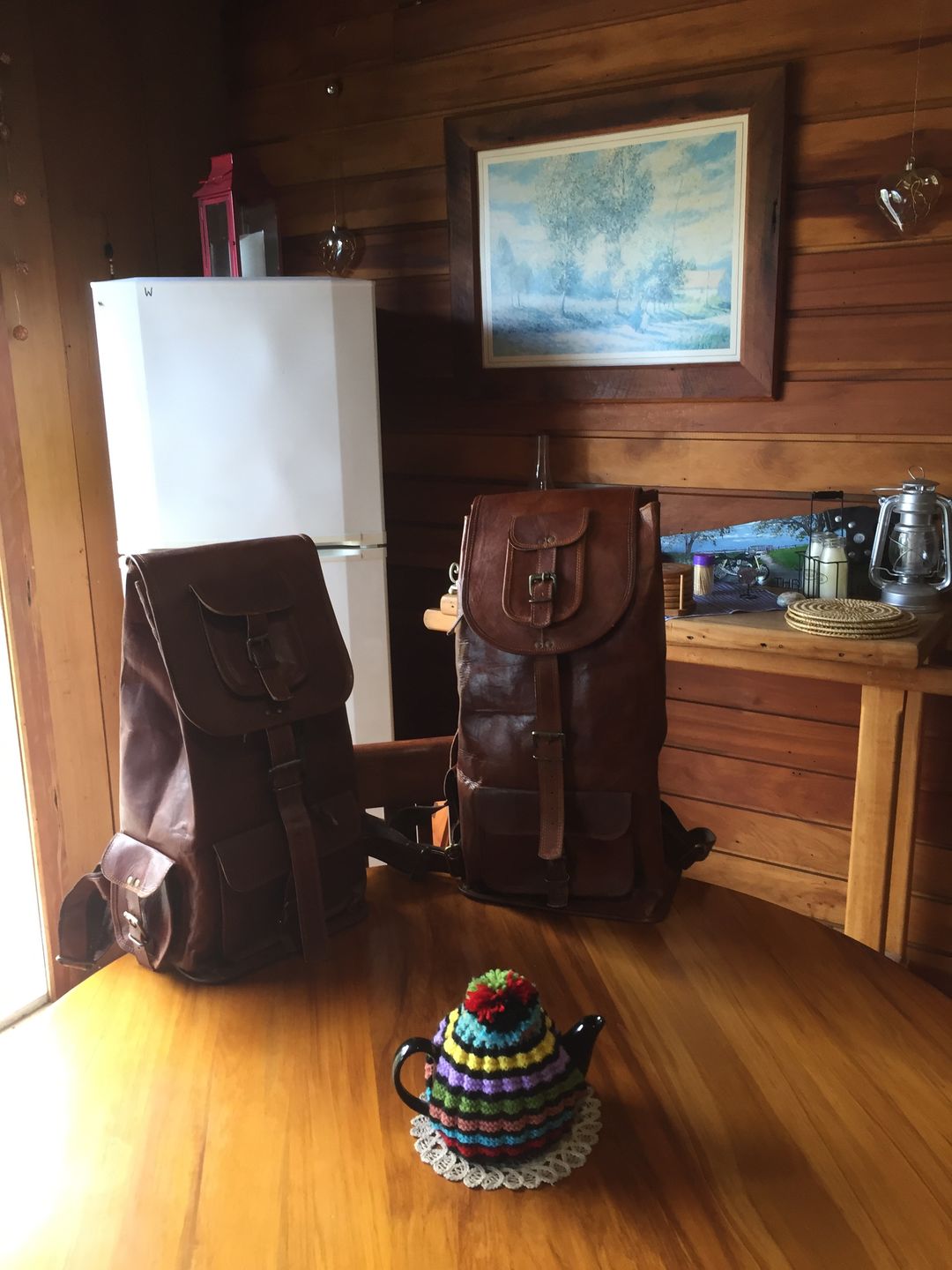 Customer photo review of Large Leather Outdoor Hiking Travel Backpack Rucksack