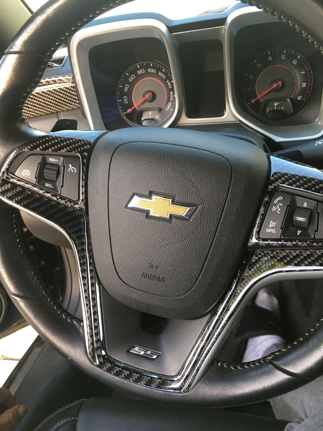 Customer photo review of Carbon Fiber Steering Wheel Overlay for Chevrolet Camaro 2013-2015
