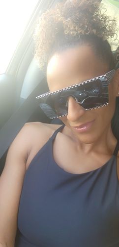 Customer photo review of Salty Savage™ Unisex OG Smile Square Shield Sunglasses | Checkerboard Frame | Silver Mirror