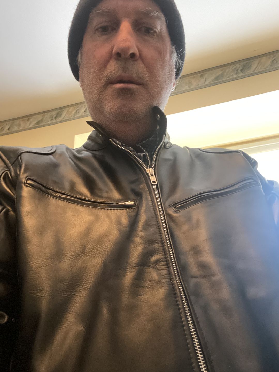 Customer photo review of Black Moto Leather Jacket