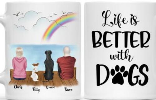 Customer photo review of Couple & Dogs - Life is better with a dog Personalised Mug