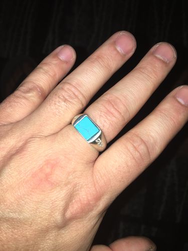Customer photo review of Diamond Men's Ring with Blue Turquoise Gemstone 925 Sterling Silver