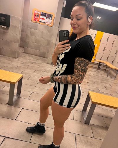 Customer photo review of Salty Savage™ Ladies High Waist "Cruella Vibes" Spliced Training Shorts | Wet Suit Performance | Black/White Striped