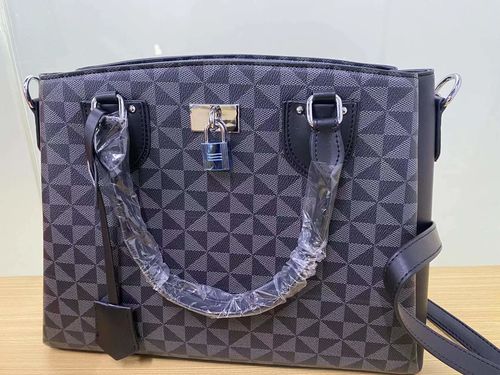 Customer photo review of The Ms Luis Checkered Lock Tote Handbag