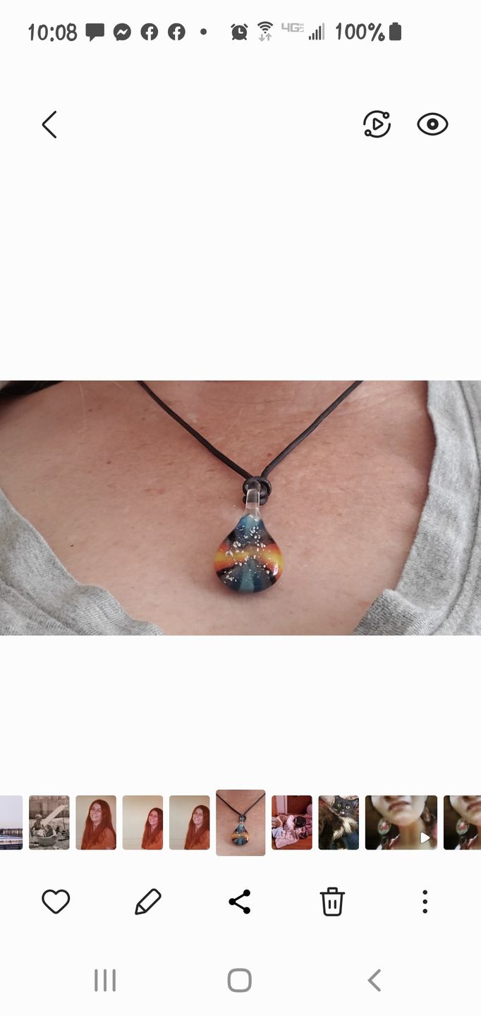 Customer photo review of Tie Dye Pendant with Infused Cremation Ashes