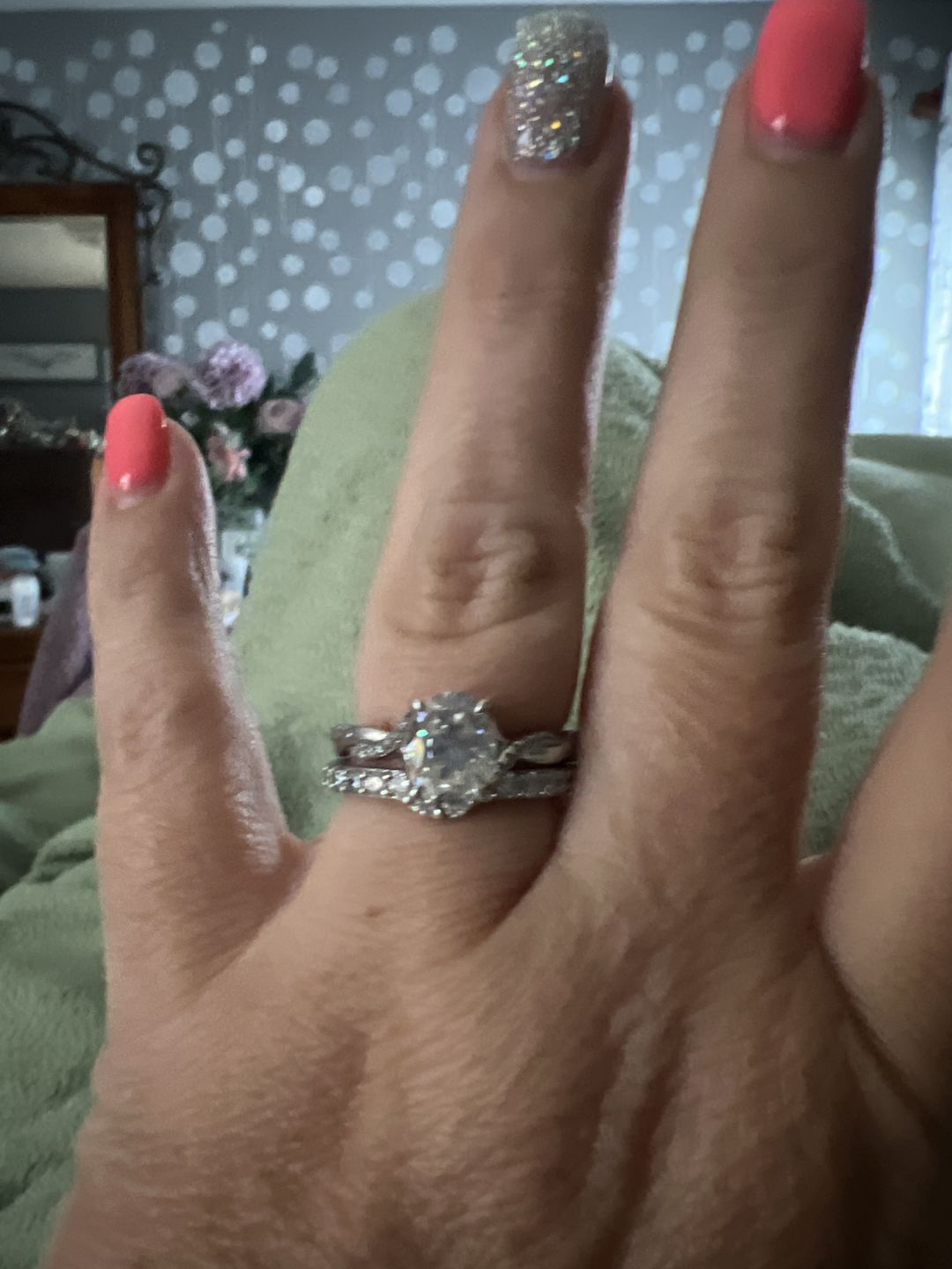 Customer photo review of Curved Pave Moissanite Half Eternity Wedding Band Ring In Sterling Silver