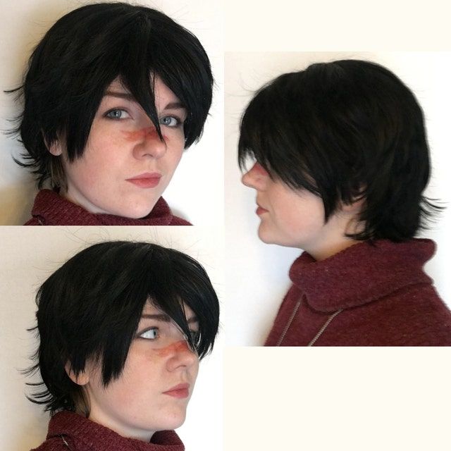 Customer photo review of Men Black Short Straight Fringe-Bangs Pixie Cosplay Wig