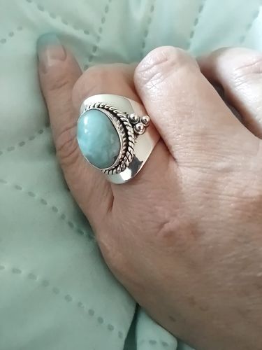 Customer photo review of Larimar Sterling Silver Boho Ring for Women