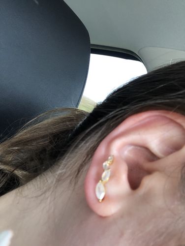 Customer photo review of Moonstone Climber Earrings
