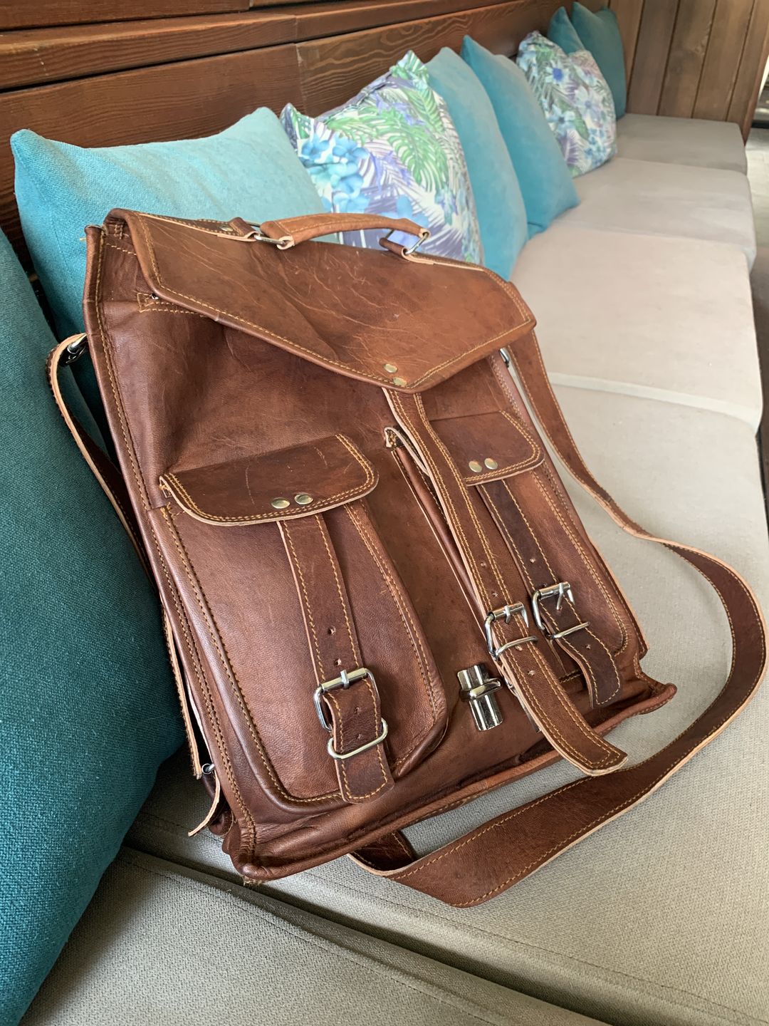 Customer photo review of 2-in-1 Leather Convertible Briefcase Backpack Crossbody Laptop Bag