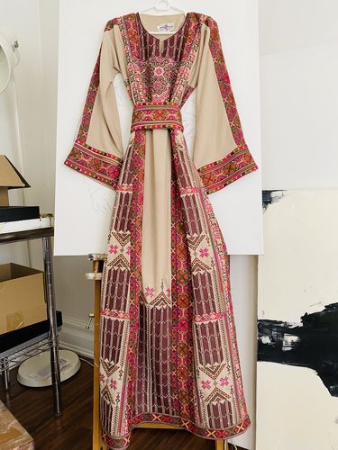 Customer photo review of Beige/Burgundy Modern Full Embroidered Thobe
