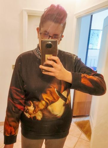 Customer photo review of Sacrifice of Isaac Caravaggio Sweatshirt