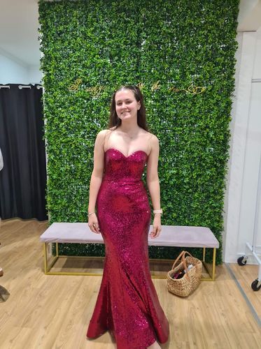 Customer photo review of Lauren Sweetheart Sequin Gown - Hot Pink