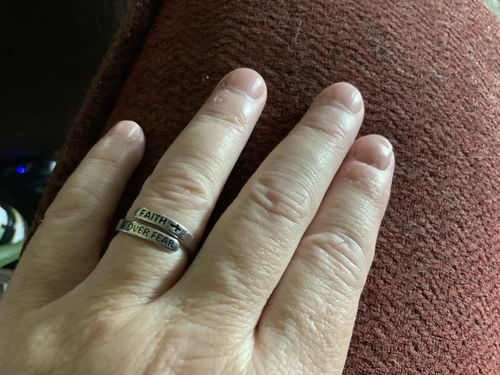 Customer photo review of "FAITH OVER FEAR" Sterling Silver Cross Ring