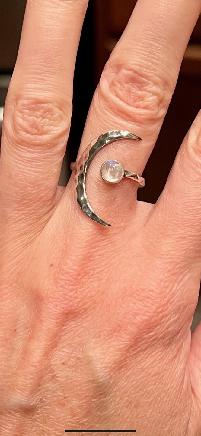 Customer photo review of Sterling Silver Crescent Moon Ring with Moonstone