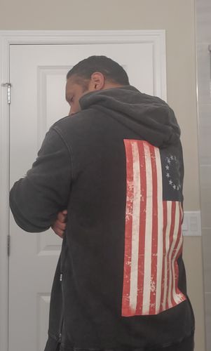 Customer photo review of SIZE UP South Korea 19XX Vintage Flag Acid Wash Hoodie