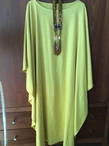 Customer photo review of Fine Yellow Cotton Maxi Dress Plus Size Casual Caftans Batwing Sleeve Linen Gowns ( Limited Stock)