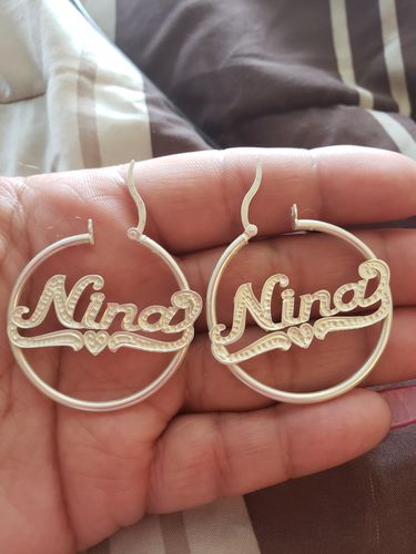 Customer photo review of Diamond Accent Name Earrings