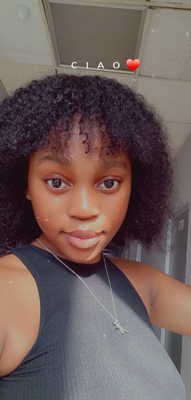 Customer photo review of Brazilian Kinky Curl Fringe - Gabby