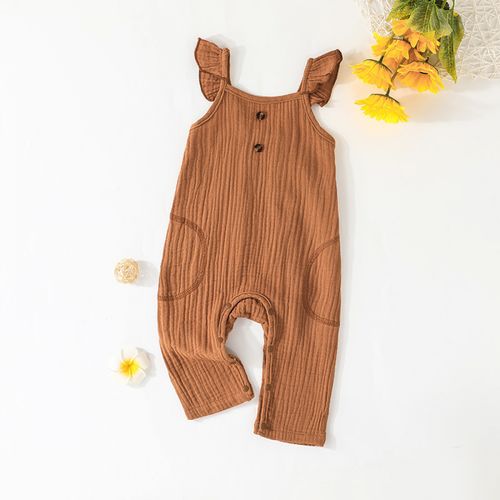 Customer photo review of Newborn Baby Girls Summer Romper Sleeveless Solid Brown Overalls Baby Clothing In Bulk