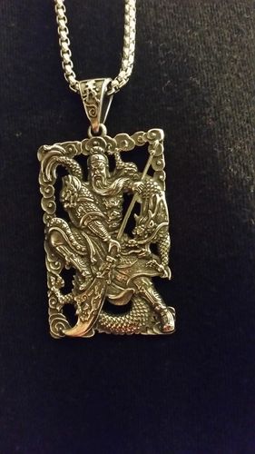 Customer photo review of Silver Dragon Guan Yu Pendant Necklace