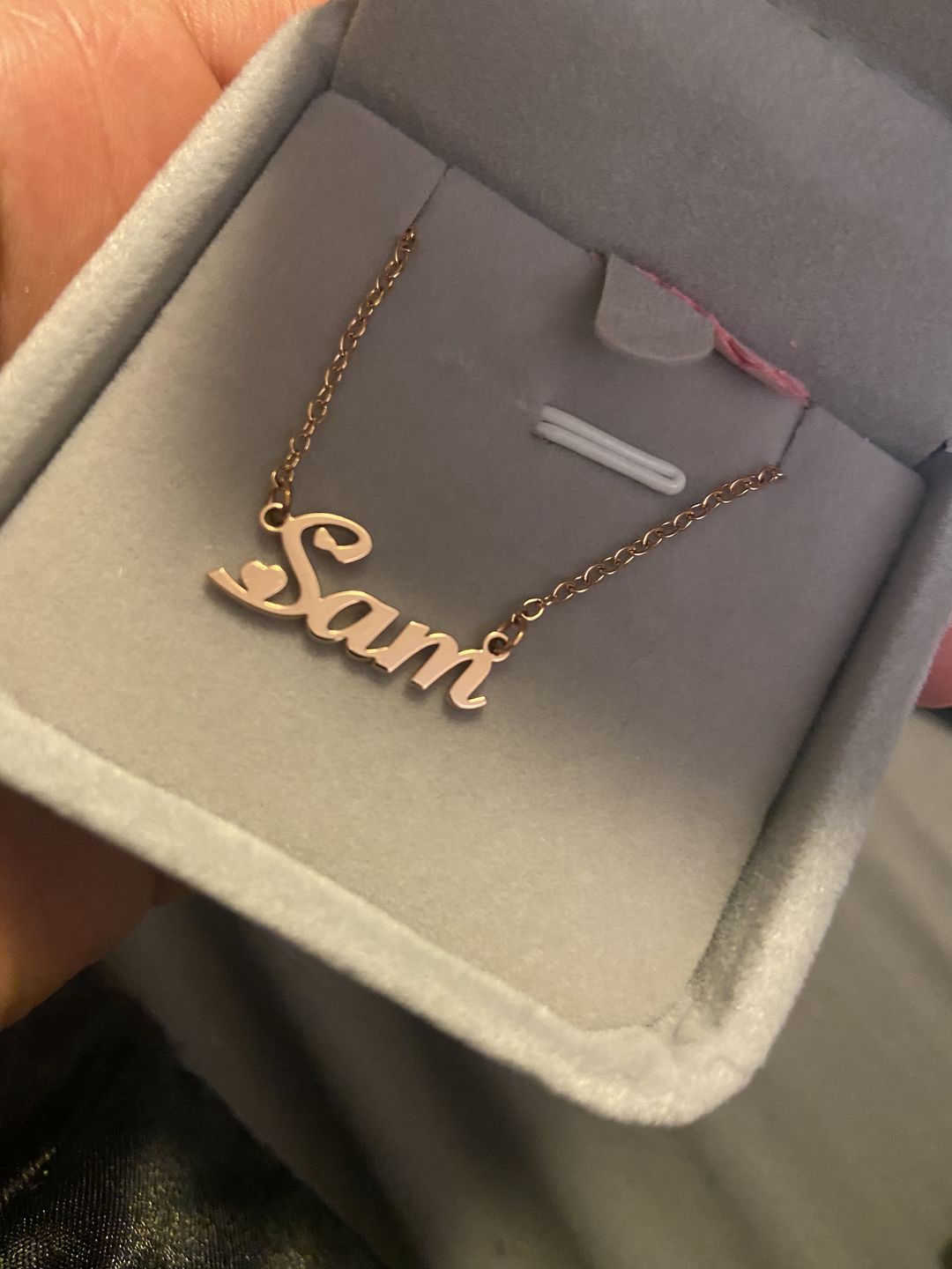 Customer photo review of Blush Name Necklace