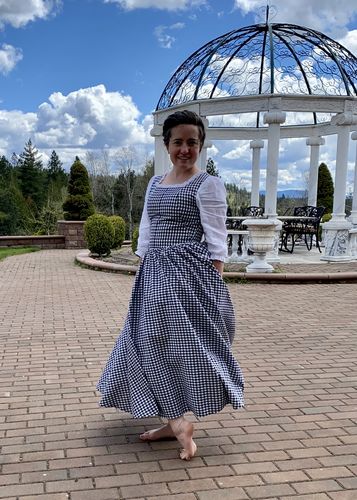 Customer photo review of Blue linen fit and flare princess dress 1659#