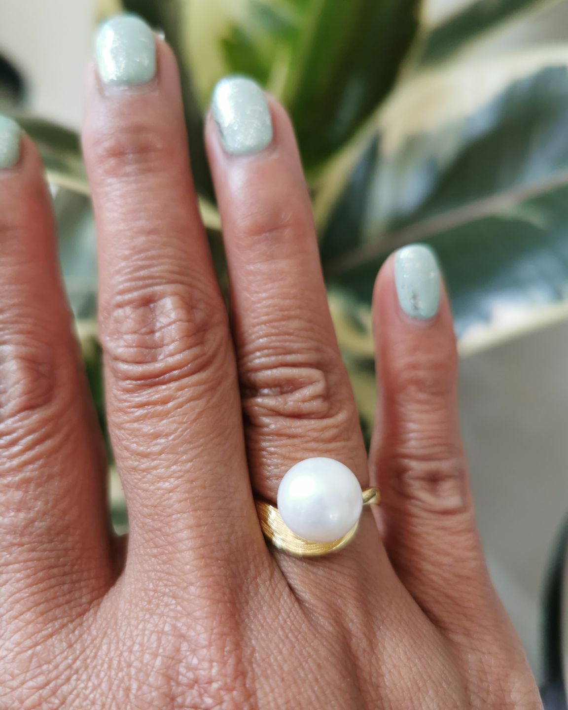 Customer photo review of Ocean Wave Ring with White Freshwater Pearl
