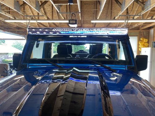 Customer photo review of Honor & Respect Blue line Tattered US Flag Light Bar Insert