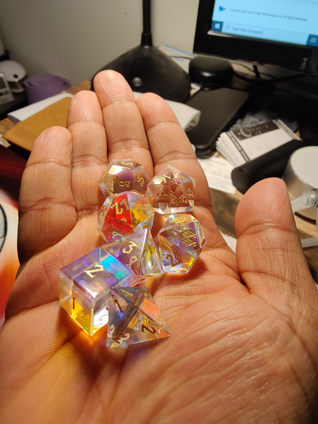 Customer photo review of ELDER RUNES PRISM GLASS DICE SET