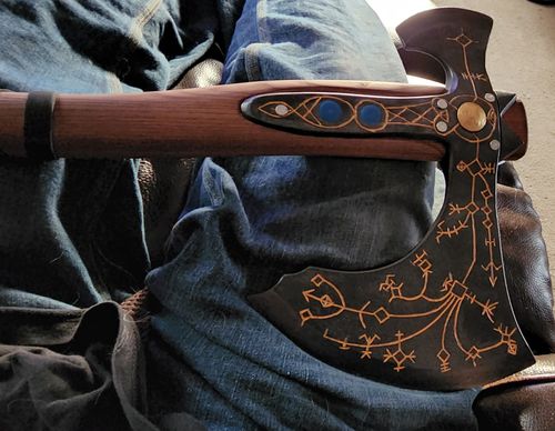 Customer photo review of Hand-forged Leviathan axe with leather wrap