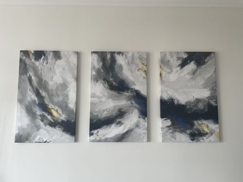 Customer photo review of 'Gray Sky' Framed Canvas (Set of 3)