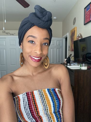 Customer photo review of Dual Loop Africa Wooden Earrings