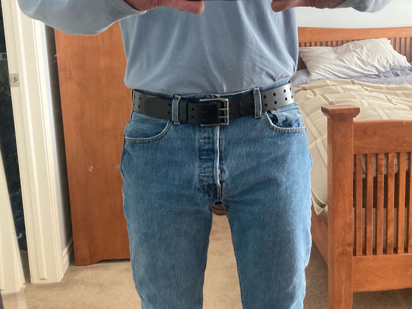 Customer photo review of Black Double Hole Full Grain Leather Belt