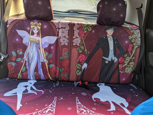 Customer photo review of Tuxedo Mask And Sailor Moon Car Back Seat Covers Custom Sailor Moon Anime Car Accessories