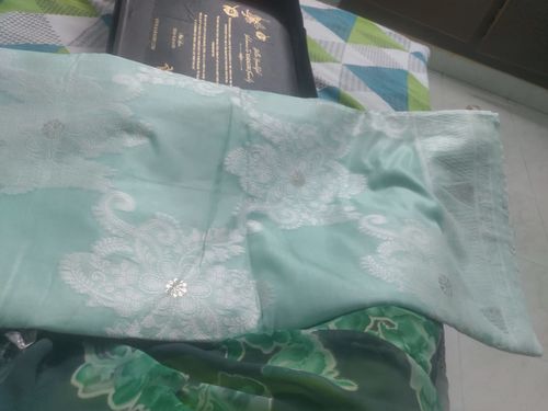 Customer photo review of Coral Red Linen Saree