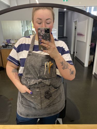 Customer photo review of Black Acid Washed Denim Apron