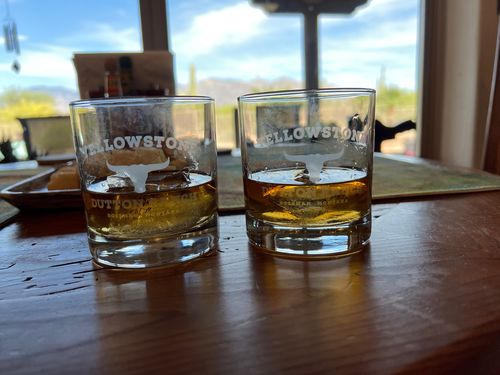 Customer photo review of Yellowstone Dutton Ranch Bozeman Montana - Old Fashioned Whiskey Rocks Bourbon Glass