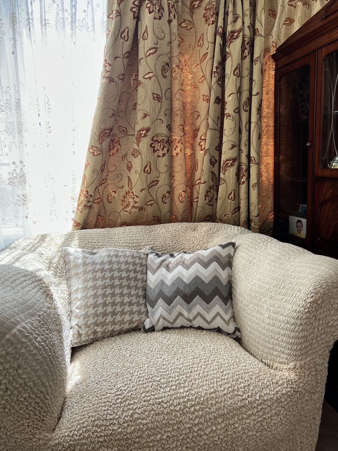Customer photo review of 4 Seater Sofa Cover - Beige, Microfibra Collection