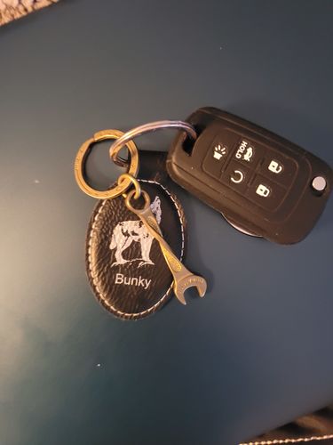 Customer photo review of Brass Twisted Spanner Keychain