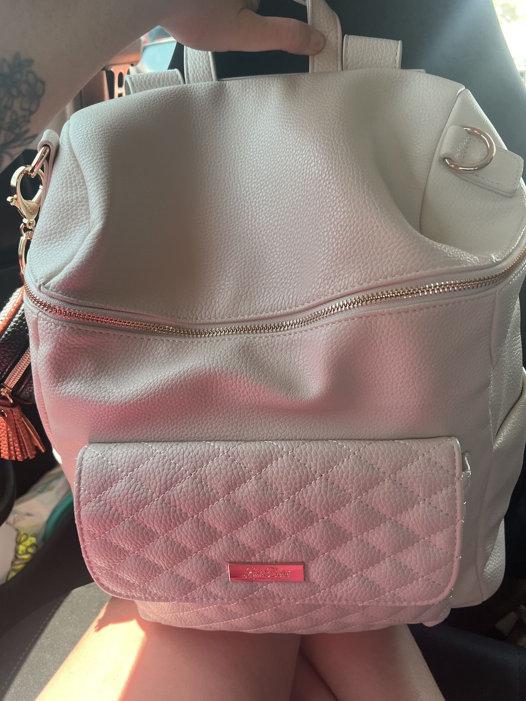 Customer photo review of Monaco Diaper Bag | Pearl White