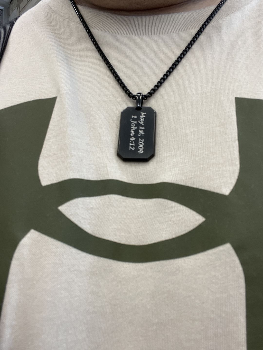 Customer photo review of Engravable Matte Modern Dog Tag