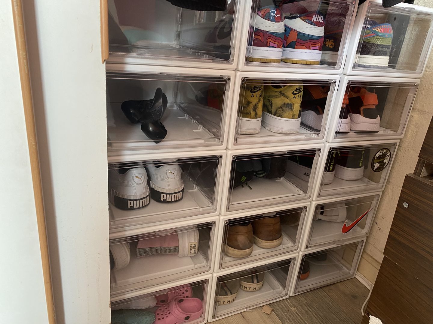 Customer photo review of Set 10 Cajas Organizadoras de Zapatos Blanco Transparente