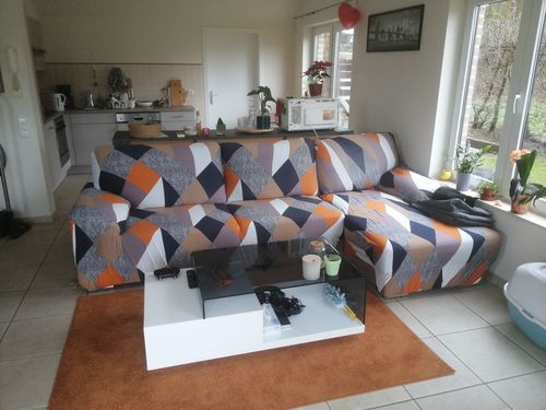 Customer photo review of Housse De Canapé d'Angle Extensibles - Motif Maderense