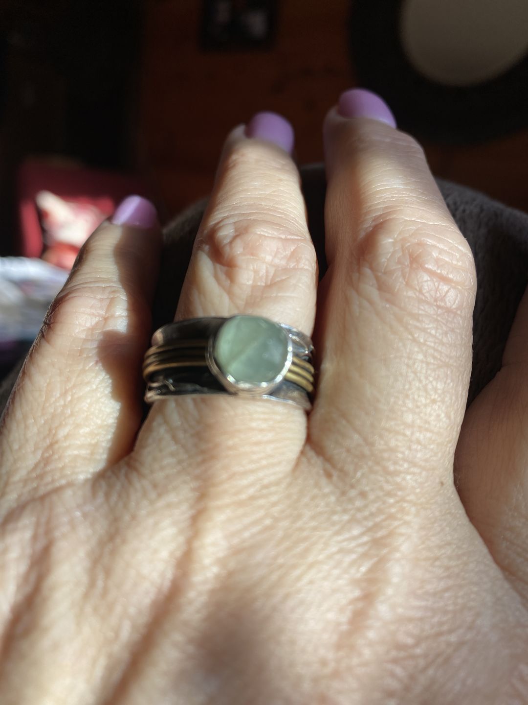 Customer photo review of Aquamarine Spinner Ring Inspired by Nature Sterling Silver