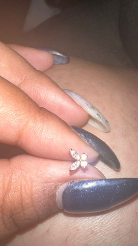 Customer photo review of Butterfly Steel L-Bend Nose Ring